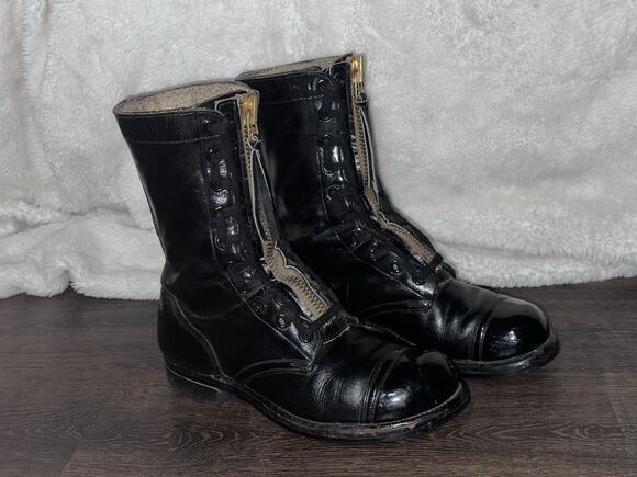 Vtg Vietnam Issue Black Leather Military Combat Jump Boots w/ Zippers SZ 7.5 Men main image 16